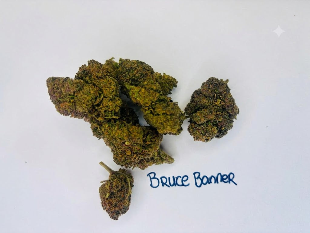 Three dried THCA infused CBD buds arranged on a white background with the